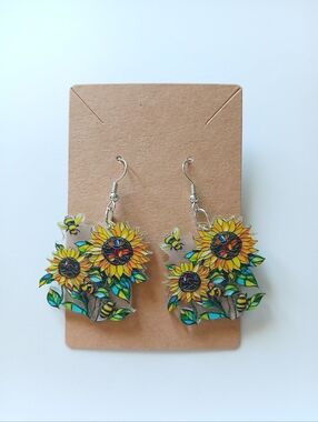 Fashion Jewelry Yellow Sunflower & Bee Dangle Earrings